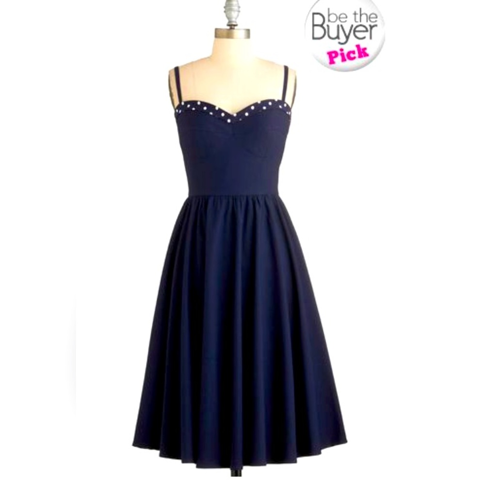 Stop Staring Navy Blue Polka Dot Swing Dress L